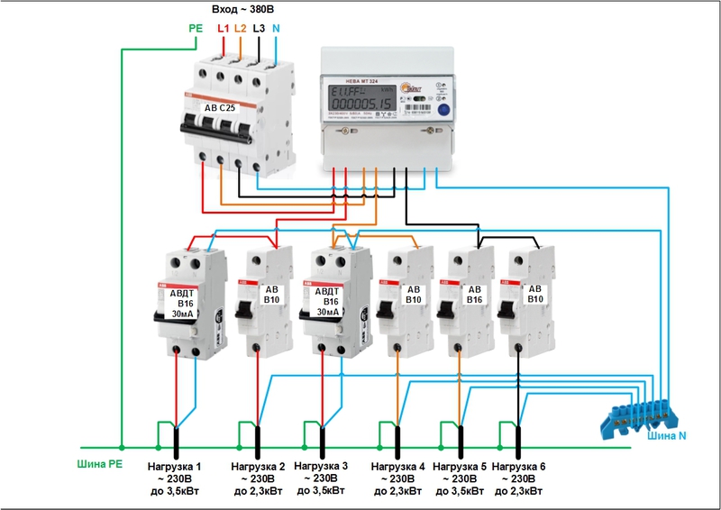 Схема подключения выключателей дифференциального тока
