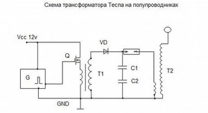 Схема трансформатора Тесла на полупроводниках