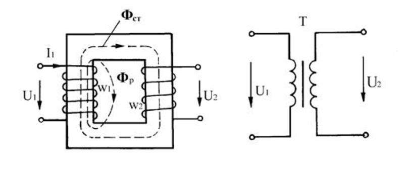 Схема автотрансформатора однофазного типа 
