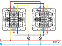 Схема подключения проходного выключателя двухклавишного